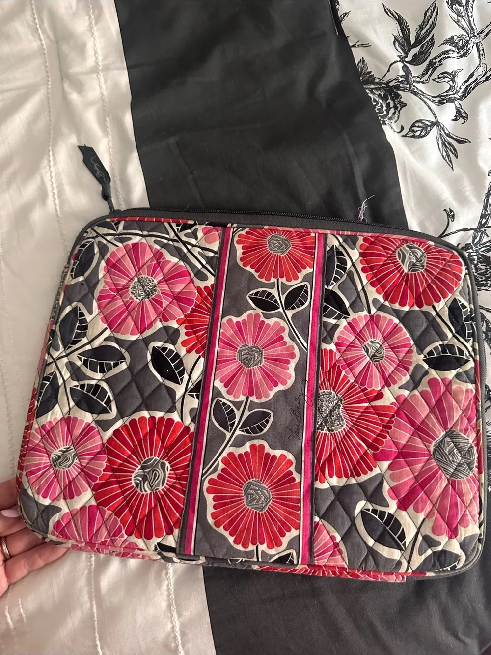 Vera Bradley Floral Quilted Laptop Sleeve in Pink and Gray